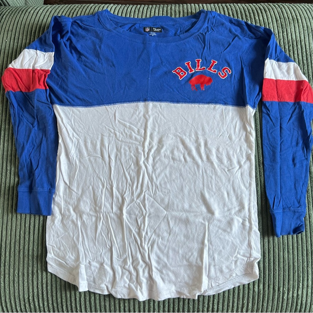 Blue and White Long Sleeve Buffalo Bills Shirt